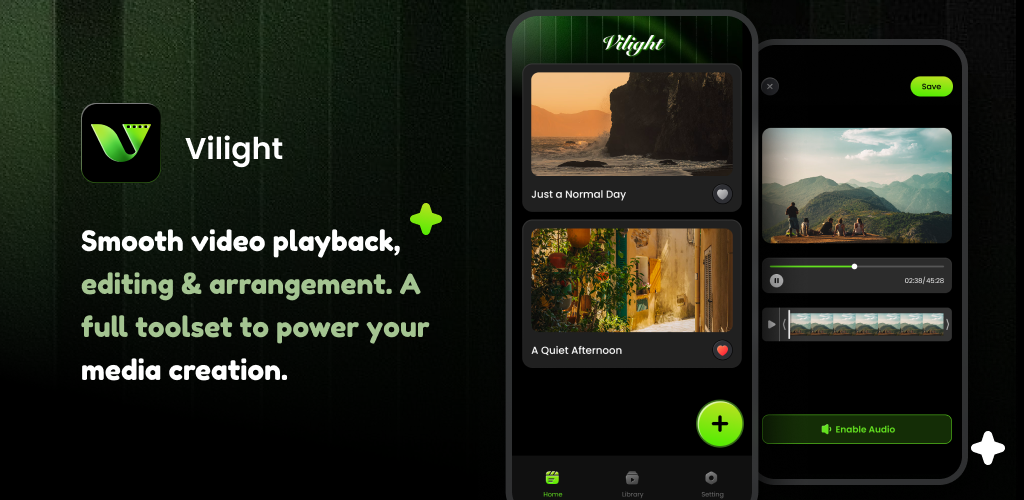 Vilight media workspace showing an organized video library